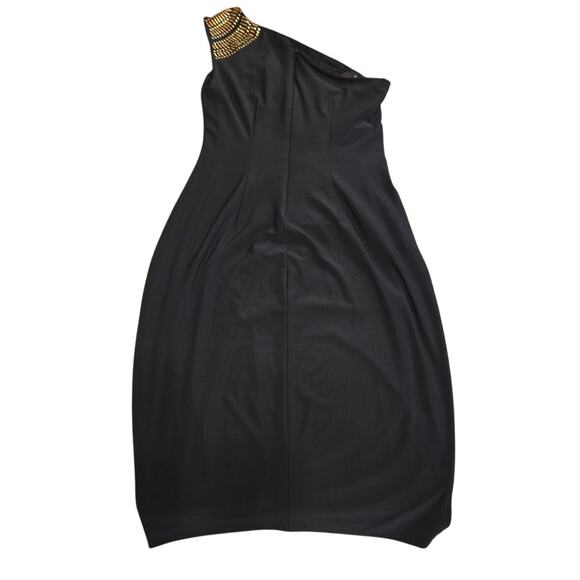 Cache Black One Shoulder Gown Gold Beaded Embellished Formal Evening Dress - Picture 5 of 6